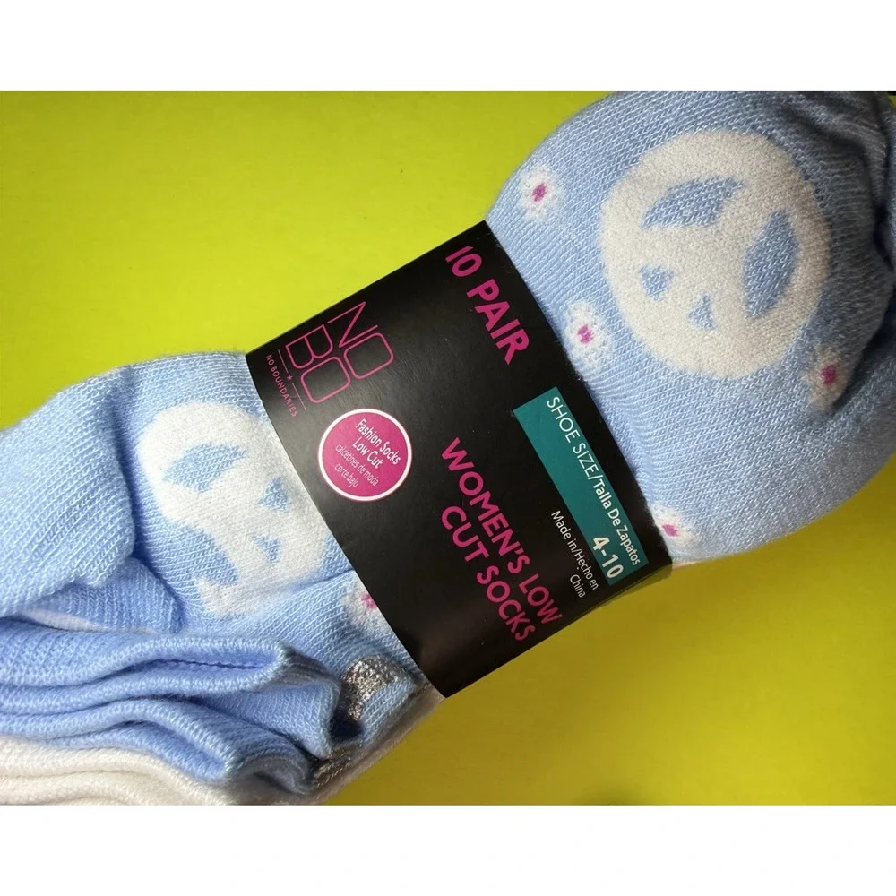 No Boundaries Women's Low Cut Socks 10 Pair Pack Shoe Size 4-10 Peace Floral NIP